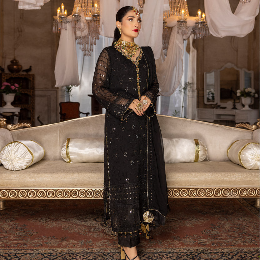 Merakish Black Orchid – Embroidered Chiffon