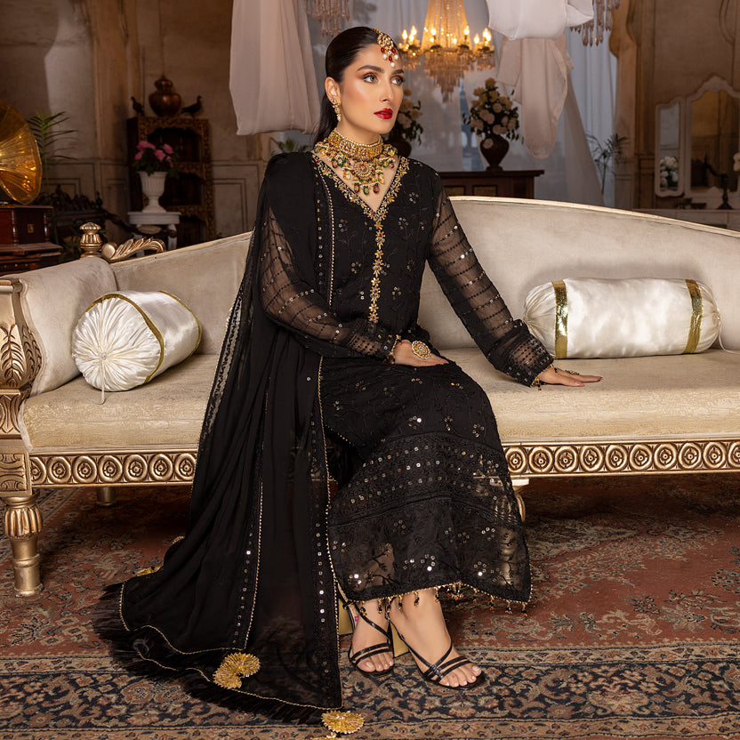 Merakish Black Orchid – Embroidered Chiffon
