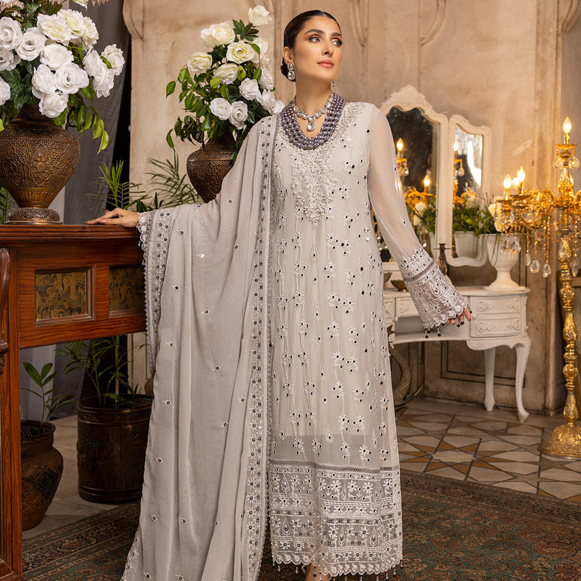 Merakish Cloud Gray – Embroidered Chiffon