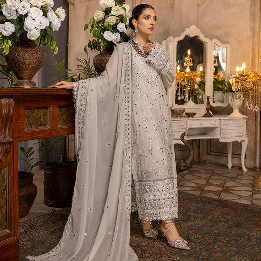 Merakish Cloud Gray – Embroidered Chiffon