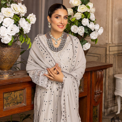 Merakish Cloud Gray – Embroidered Chiffon