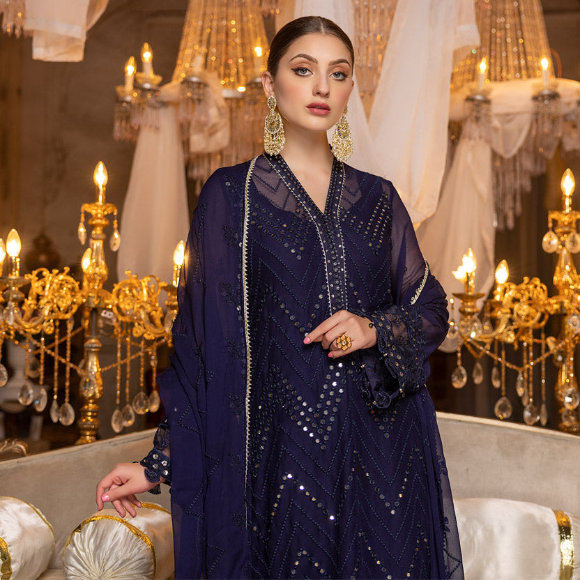 Merakish Navy Blue – Embroidered Chiffon