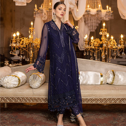 Merakish Navy Blue – Embroidered Chiffon